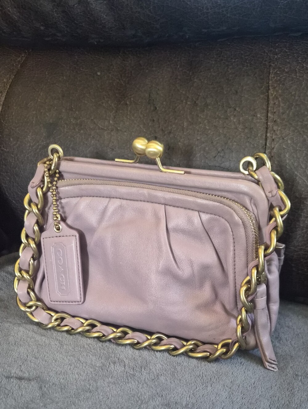 Coach Parker Kisslock Lilac Leather Chain Shoulder Bag